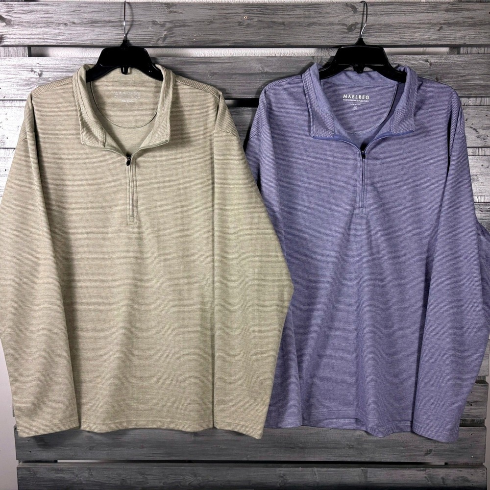Maelreg Mens 2XL Performance 1/4 Zip Pullover Shirt Khaki Blue golf Lot 2 NICE
